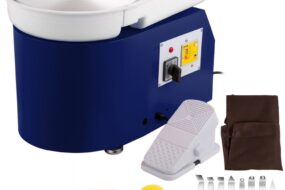 Töpferscheibe 350 W, Keramik Rad Maschine 220 V, Elektrische Töpferscheibe 28 cm Plattenteller, Fußpedaleinstellung, 60 dB, Drehscheibe Töpferei Kunstwerk DIY Basteln 300 U/min, Blau, 13,3 kg
