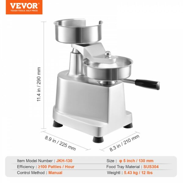 Kommerzieller Burger-Patty-Maker, 13 cm, Hamburger-Rind-Patty-Maker, Strapazierfähig, Lebensmittelechter Edelstahl Burgerpresse, Küchenfleischformer – Bild 7