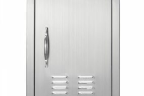 Grill-Zugangstür, 356 x 508 mm, Einzelne Außenküchentür, Flächenbündig Montierte Edelstahltür, Vertikale Wandtür mit Griff und Lüftungsschlitzen, für Grillinsel, Grillstation, Außenschrank