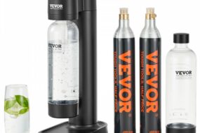 Sprudelwassergerät, Soda-Maschine, Selterswasser-Starter-Set mit 2 Stk. BPA-freien 1-Liter-PET-Flaschen, 2 Stk. CO2-Flaschen, Kompatibel mit Einschraubbaren 60-Liter-CO2-Flaschen