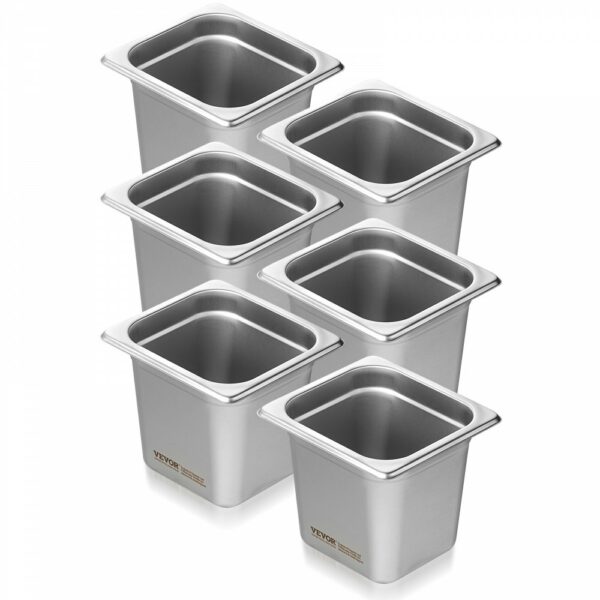 6 x Hotelpfannen Gastronormbehälter Edelstahl 1/6 Größe 178x168x160mm