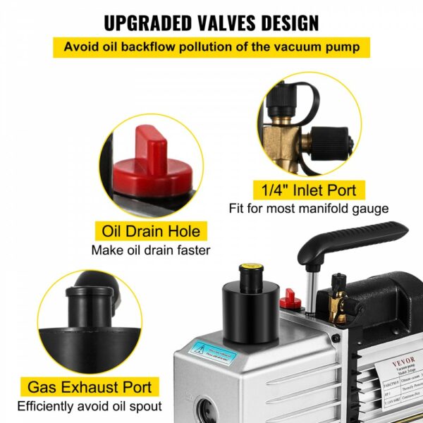 8CFM Zweistufige Vakuumpumpe Unterdruckpumpe 0,3Pa 1HP HVAC Klimaanlage – Bild 4