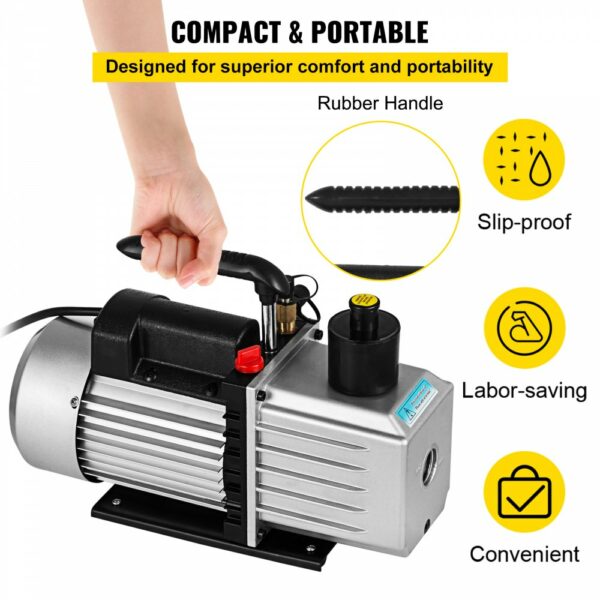 8CFM Zweistufige Vakuumpumpe Unterdruckpumpe 0,3Pa 1HP HVAC Klimaanlage – Bild 6