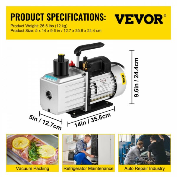 8CFM Zweistufige Vakuumpumpe Unterdruckpumpe 0,3Pa 1HP HVAC Klimaanlage – Bild 7