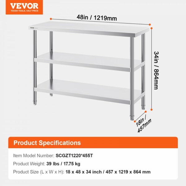 Edelstahl-Lebensmittelzubereitungstisch Küchentisch Arbeitstisch 457x1219mm – Bild 7