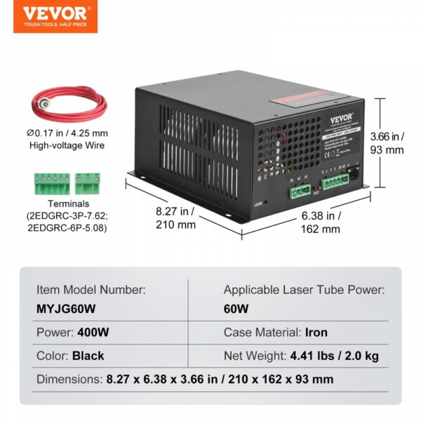 CO2-laser-netzteil Für 60w-laserröhre, Konstantstrom Schutz, Leerlaufschutz, Schnelle Wärmeableitung, Kompatibel Mit Lasergravierern Und -Schneidern Mehrerer Marken – Bild 7
