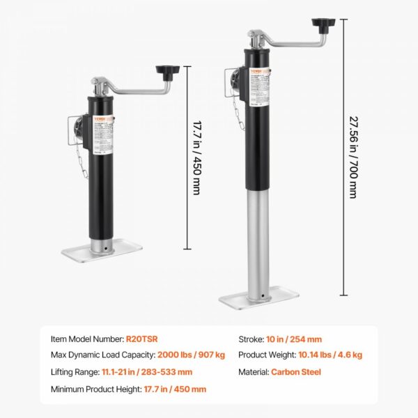 Anhängerheber 907kg Ausdrehstütze Abstellstütze für Anhänger 283-533mm – Bild 7