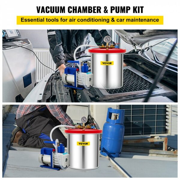 Vakuumpumpe Unterdruckpumpe Vakuumkammer-Kit 5 Gal 5CFM 1/3HP 1-stufig – Bild 2