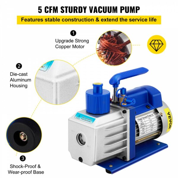 Vakuumpumpe Unterdruckpumpe Vakuumkammer-Kit 5 Gal 5CFM 1/3HP 1-stufig – Bild 3