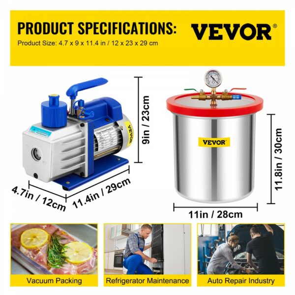 Vakuumpumpe Unterdruckpumpe Vakuumkammer-Kit 5 Gal 5CFM 1/3HP 1-stufig – Bild 7
