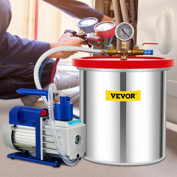 Vakuumpumpe Unterdruckpumpe Vakuumkammer-Kit 5 Gal 5CFM 1/3HP 1-stufig – Bild 8