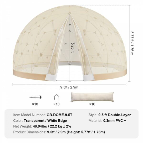 Gartenkuppel Blasenzelt Iglu Camping PVC-Kuppelzelt Doppelschicht 2,9m – Bild 7