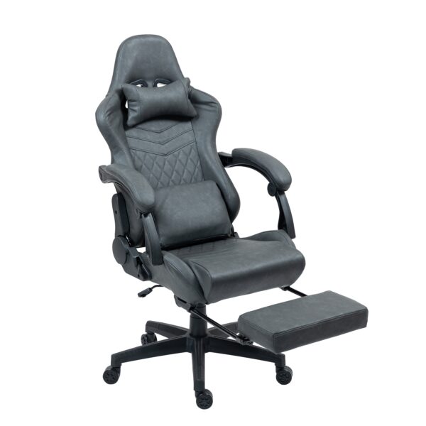 Gamingstuhl Bürostuhl Leder mit Massagefunktion GREG grau – Bild 3
