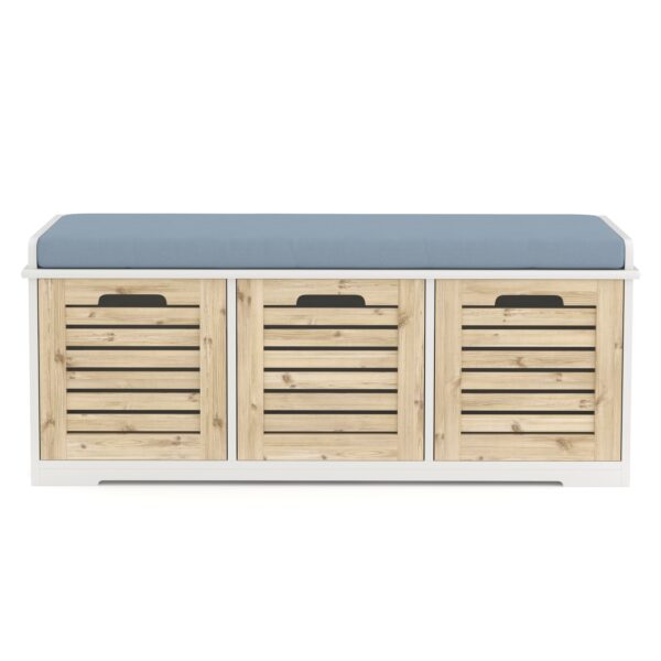 Sitzbank mit 3 Staufächer KAMILA 105 x 34 x 43 cm weiss/hellbraun – Bild 3