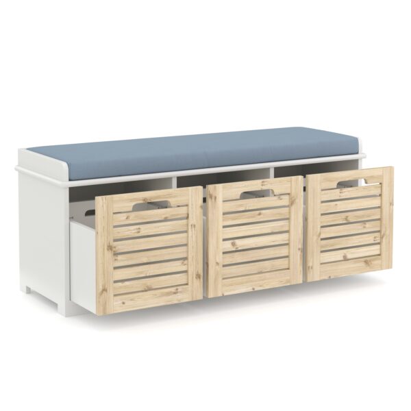 Sitzbank mit 3 Staufächer KAMILA 105 x 34 x 43 cm weiss/hellbraun – Bild 2