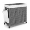 Wäschekorb Rattan mit Deckel 3 Fächer 129L grau