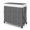 Wäschekorb Rattan mit Deckel 3 Fächer 129L grau – Bild 2