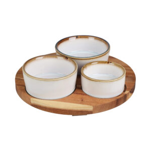 Apéroschale Servierset 4-teilig rund weiss/natur