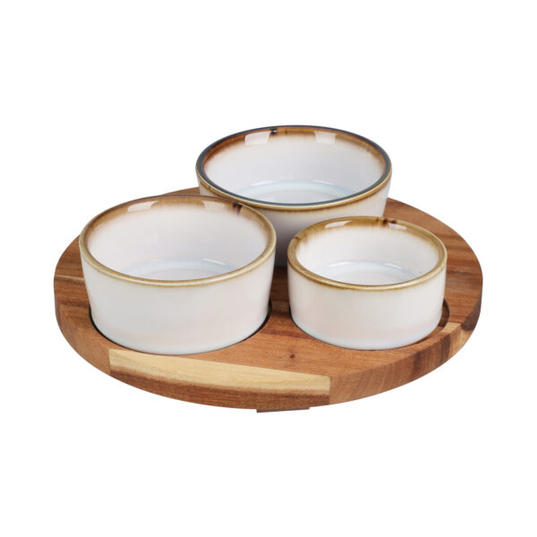 Apéroschale Servierset 4-teilig rund weiss/natur