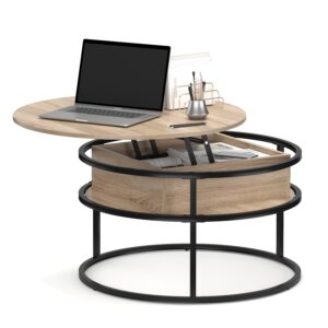 Beistelltisch FLEXORA höhenverstellbar rund 80 cm hellbraun