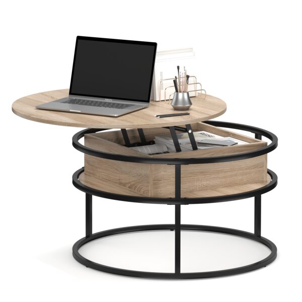 Beistelltisch FLEXORA höhenverstellbar rund 80 cm hellbraun