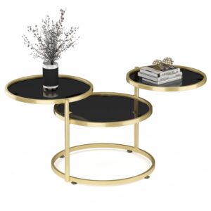 Beistelltisch mit 3 Tischplatten LOREDANA rund schwarz/gold