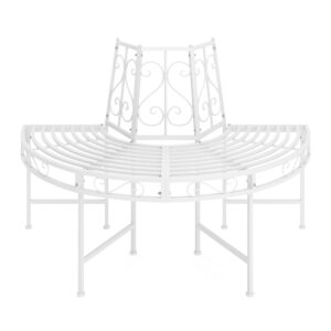 Gartenbank halbrund mit Rückenlehne LISE 124 cm weiss