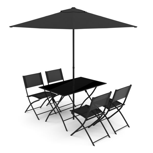 Gartenmöbel Set FILIPPO mit Sonnenschirm schwarz – Bild 2