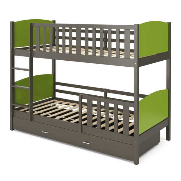 Etagenbett mit Stauraum JOHNNY 90 x 200 cm grün/grau – Bild 2