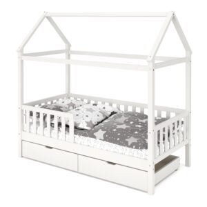 Kinderbett Hausbett SMURF mit 2 Schubladen 80 x 160 cm weiss