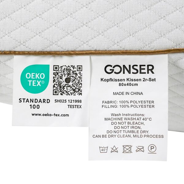 Kopfkissen 2er Set 80 x 40 cm weiss/gold – Bild 6