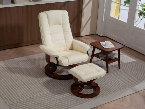 Relaxsessel Leder VITALII mit Hocker beige – Bild 2
