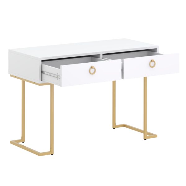 Schreibtisch Konsolentisch mit 2 Schubladen TESSY weiss/gold – Bild 2