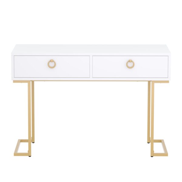Schreibtisch Konsolentisch mit 2 Schubladen TESSY weiss/gold – Bild 3