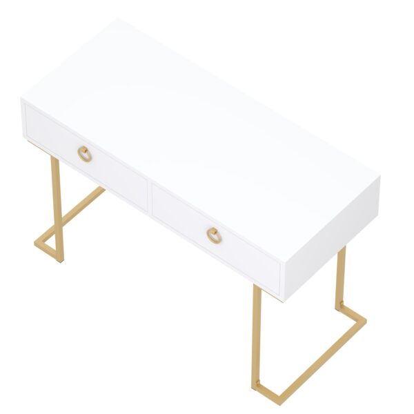Schreibtisch Konsolentisch mit 2 Schubladen TESSY weiss/gold – Bild 4