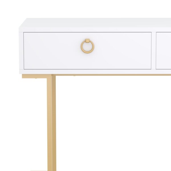 Schreibtisch Konsolentisch mit 2 Schubladen TESSY weiss/gold – Bild 7