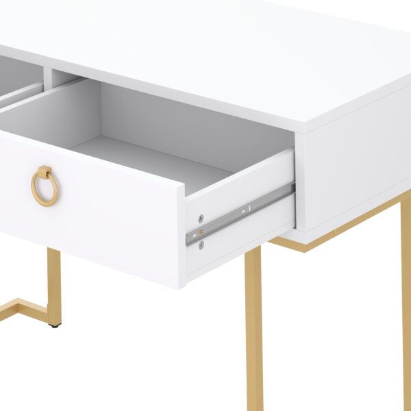 Schreibtisch Konsolentisch mit 2 Schubladen TESSY weiss/gold – Bild 6