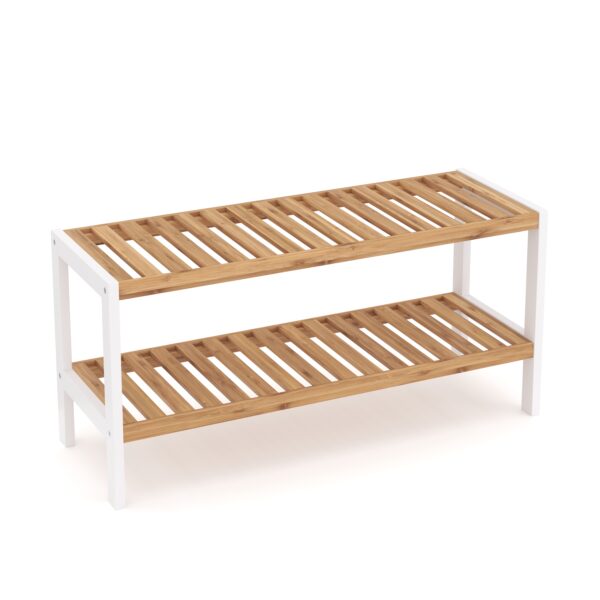 Schuhregal Bambus 2 Tablare 70 x 24 x 33 cm natur/weiss – Bild 2