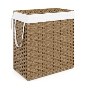 Wäschekorb Rattan mit Deckel 2 Fächer 110L braun