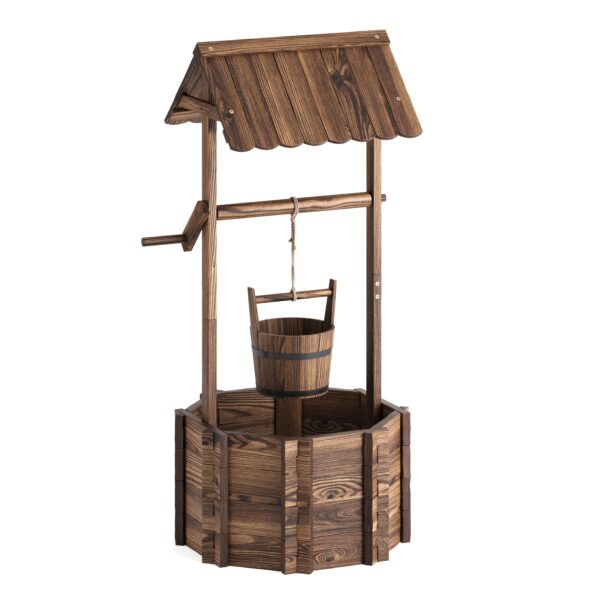 Zierbrunnen Holz mit Eimer und Kurbel 55 x 115 cm natur – Bild 2
