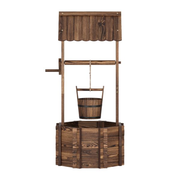 Zierbrunnen Holz mit Eimer und Kurbel 55 x 115 cm natur – Bild 3