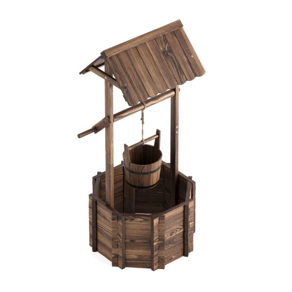 Zierbrunnen Holz mit Eimer und Kurbel 55 x 115 cm natur – Bild 5
