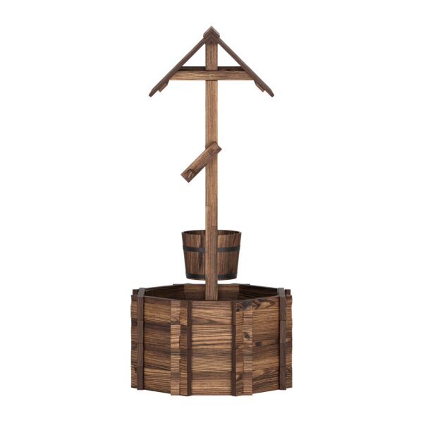 Zierbrunnen Holz mit Eimer und Kurbel 55 x 115 cm natur – Bild 4