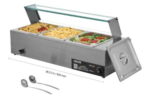 Speisenwärmer (3 x 1/2 Größe Behälter), 1,5 kW elektrischer Wärmebehälter aus Edelstahl mit Glasabdeckung & Suppenkelle, Chafing Dishes für Catering Restaurant Party