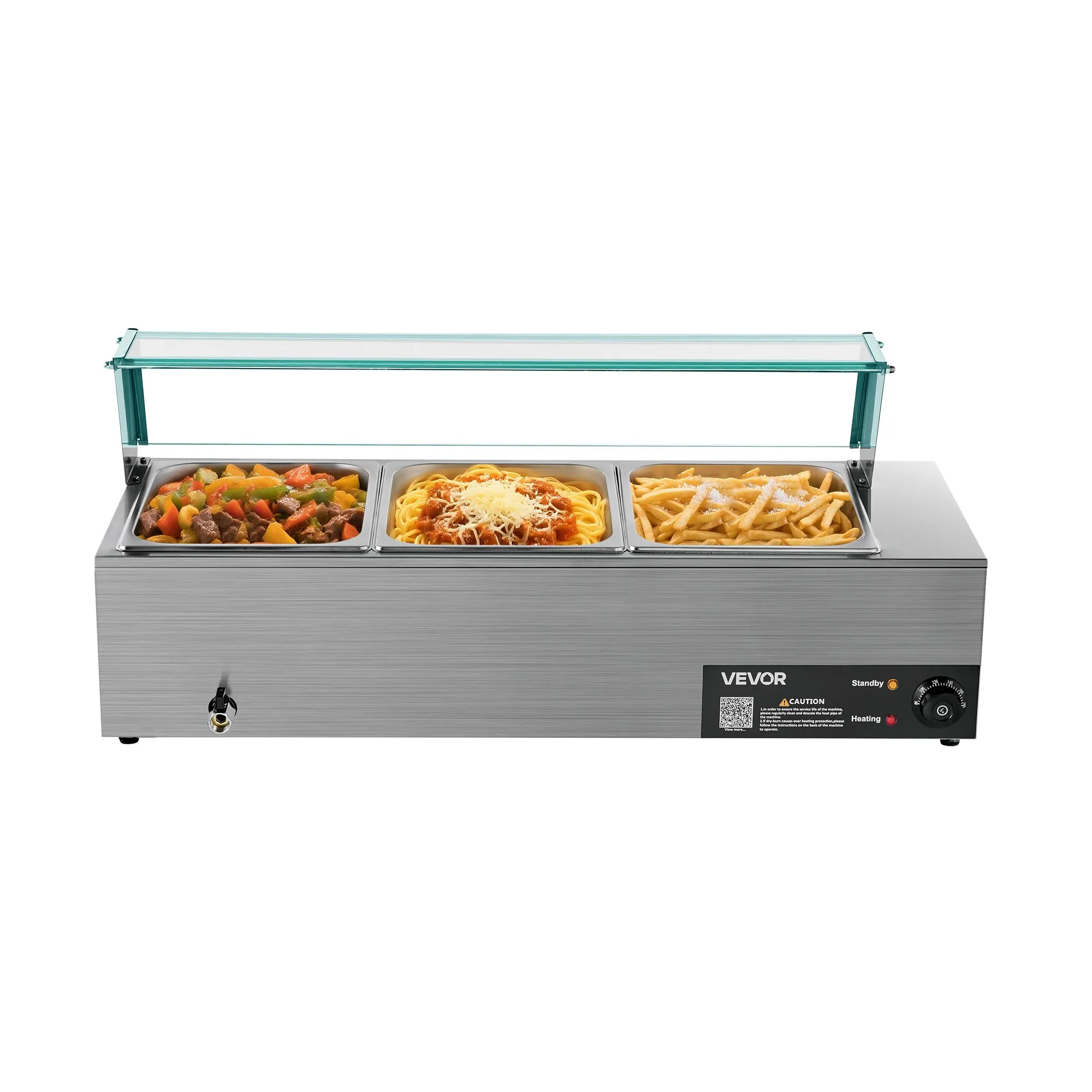 Speisenwärmer (3 x 1/2 Größe Behälter), 1,5 kW elektrischer Wärmebehälter aus Edelstahl mit Glasabdeckung & Suppenkelle, Chafing Dishes für Catering Restaurant Party – Bild 6